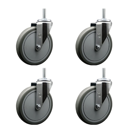 Service Caster 6 Inch Gray Polyurethane Wheel Swivel 34 Inch Threaded Stem Caster Set Service Caster SCC-TS20S614-PPUB-34212-4